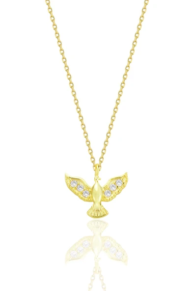 Gümüş altın yaldızlı zirkon taşlı anka kuşu kolye SGTL12680GOLD ürün görseli 1