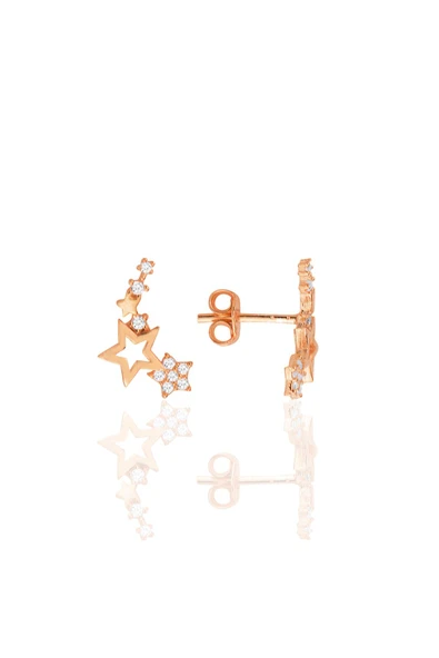 Gümüş rose zirkon taşlı kayan yıldızlar küpe SGTL12710ROSE ürün görseli 1