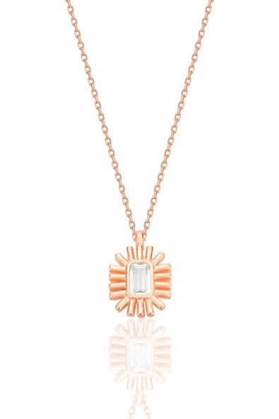 Gümüş rose baget kesim zirkon taşlı güneş ışığı kolye  SGTL12682ROSE ürün görseli 1