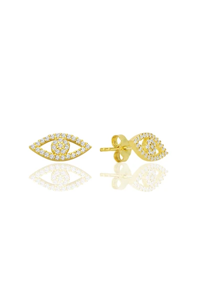 Gümüş altın yaldızlı zirkon taşlı ışıldayan göz küpe SGTL12716GOLD ürün görseli 1