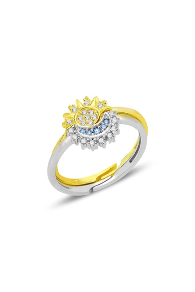 Gümüş akuamarin ve zirkon taşlı gece gündüz ayarlamalı yüzük  SGTL12686GOLD ürün görseli 1