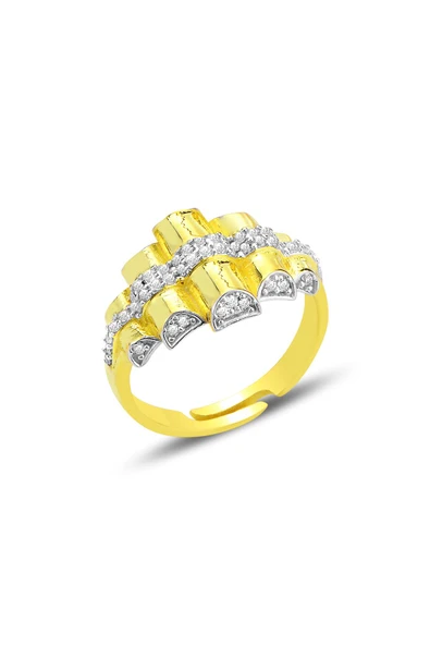 Gümüş altın yaldızlı zirkon taşlı piramit modeli ayarlamalı yüzük SGTL12687GOLD ürün görseli 1