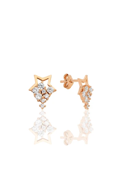 Gümüş rose zirkon taşlı yıldız yağmuru küpe SGTL12708ROSE ürün görseli 1