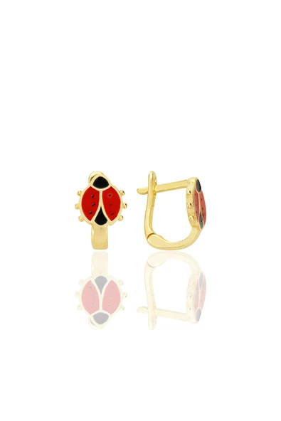 Gümüş altın yaldızlı mineli uğur böceği çocuk küpesi SGTL12715GOLD ürün görseli 1