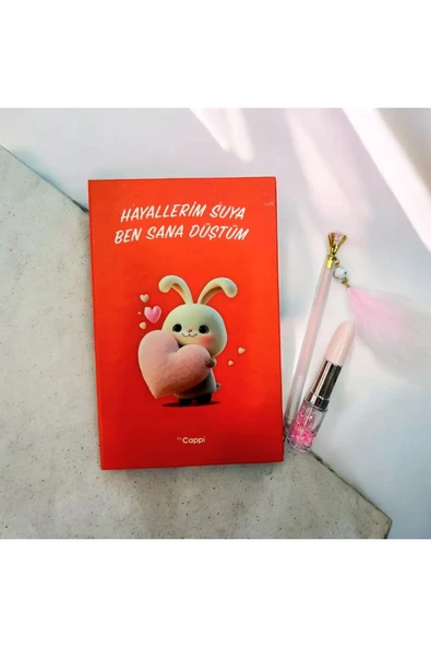 yazılı sözlü sert kapak Hatıra Defteri Günlük Anı defteri taşlı tüylü kalem ve ruj kalem ürün görseli 1