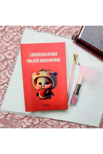 yazılı sözlü sert kapak Hatıra Defteri Günlük Anı defteri taşlı tüylü kalem ve ruj kalem ürün görseli 1