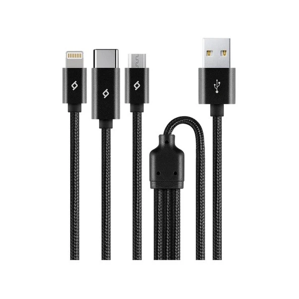 Ttec Alumicable Trio Şarj Kablosu Type-C,Lightning,Micro USB 100 cm Siyah-2DK39S ürün görseli 1