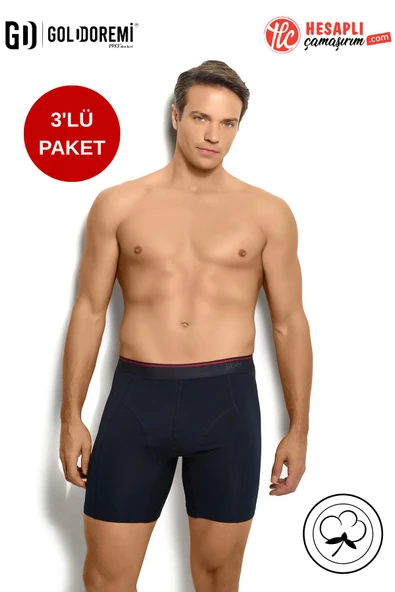 Jiber Erkek Premium 3'lü Katlama Yapmaz Pamuklu Likralı Esnek Çok Rahat Uzun Boxer ürün görseli 1