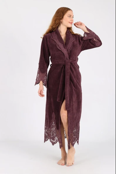 Dantelli Bambu Cotton Triga Bornoz - Resim 11