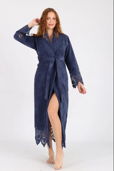 Dantelli Bambu Cotton Triga Bornoz - Resim 6