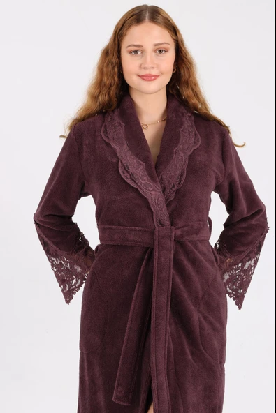 Dantelli Bambu Cotton Triga Bornoz - Resim 12