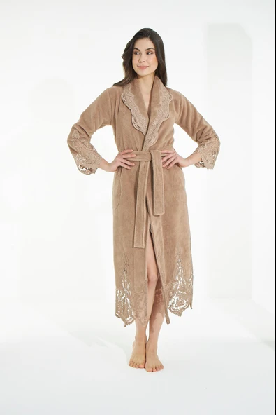 Dantelli Bambu Cotton Triga Bornoz - Resim 3