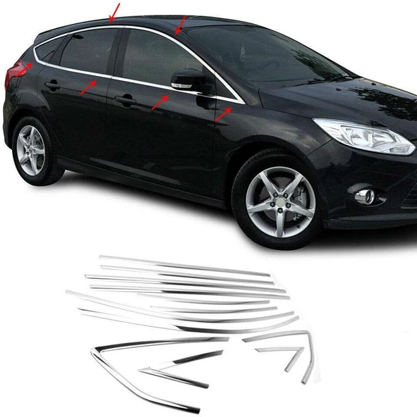 Ford Focus Uyumlu Hatchback 2011 2018 Cam Çıtası Krom ürün görseli 1