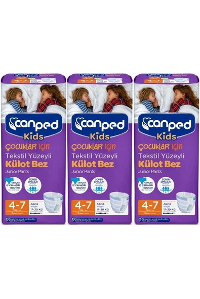 Canped Kids Çoçuklar Için Külot Bez Tekstil Yüzeyli Yaş:4-7 (17-30kg) 27 Adet (3pk*9) ürün görseli 1