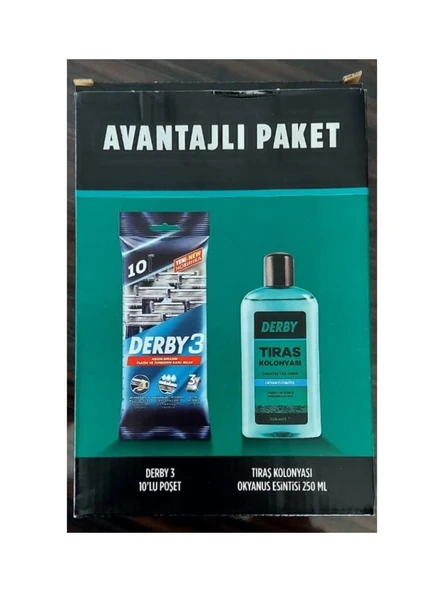Derby 3 Tıraş Bıçağı 10'lu Poşet + Tıraş Kolonyası Okyanus Esintisi Avantajlı Paket ürün görseli 1
