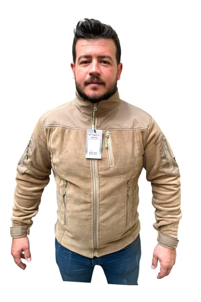 Taktik Çok Cepli Polar Mont Shoftshel Detaylı Bej Renk ürün görseli 1