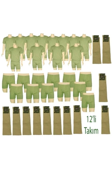 Asker Çamaşırı Fanila Yarım Kol Ve Haki Çorap Seti 12'li Takım ürün görseli 1