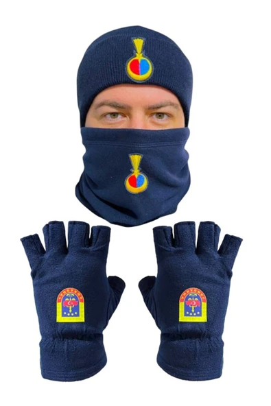 Jandarma Asayiş Lacivert Yün Bere Polar Boyunluk Kesik Eldiven 3 Lü Set ürün görseli 1