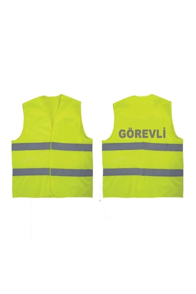 Görevli Yazılı Sarı Renk Reflektörlü Ikaz Yeleği X 3 Adet ürün görseli 1