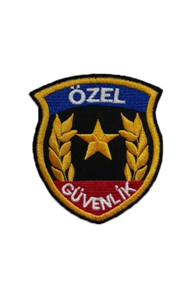 Özel Güvenlik Arması Defne Yapraklı Sarı-mavi-kırmızı Nakış Işleme Göğüs Arması 5'li Paket ürün görseli 1