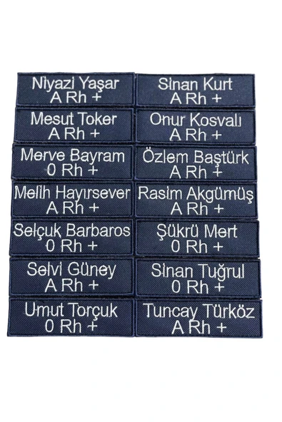 Kişiye Özel Isim Soyisim Kan Grubu Lacivert Renk Nakış Işleme Cırtlı 3 Adet ürün görseli 1