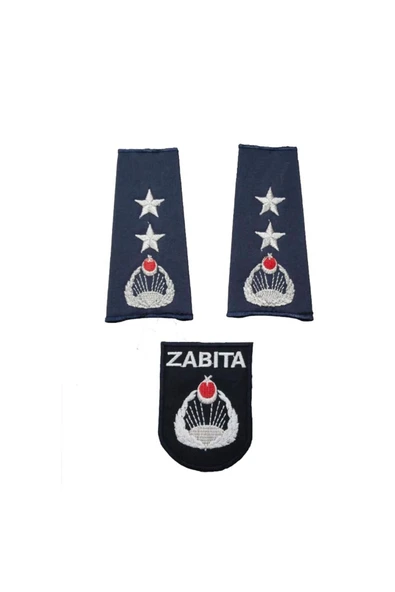 Zabıta Komiseri Omuz Apoleti Yeni Model Zabıta Armalı Komiser  İKİ Yıldız + Defneli Göğüs Arması ürün görseli 1