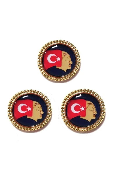 Ata Rozeti Bayraklı Çift Klipsli Altın Kaplama(harici Rozet) X 3 Adet ürün görseli 1
