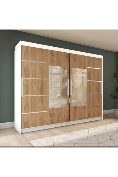 Sürgülü Gardırop Dört Kapaklı 280/210 cm (Parlak Beyaz + UD) ürün görseli 1
