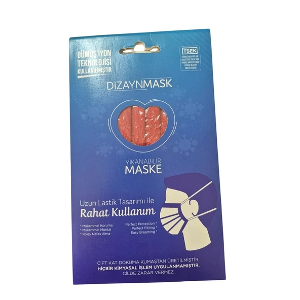 Dizaynmask Gümüş İyonlu Yıkanabilir Maske KIRMIZI - L ürün görseli 1