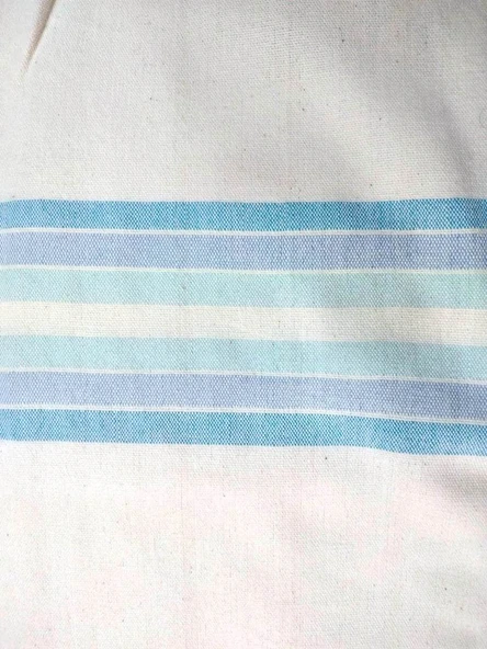 Mandaş Pamuklu El Dokuma Peştemal (80x200) - Krem Mavi ürün görseli 1