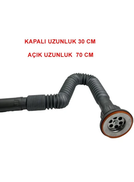 Karen Banyo Metal Süzgeçli Körüklü Lavabo Mutfak Sifonu Lavabo Gider Borusu 1.Kalite Gri ürün görseli 1
