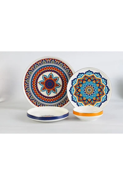 OMS 11159 - Tanzanite - 24 Parça, Etnik, Modern, Çağdaş Tasarımlı 1. Sınıf Porselen Yemek Takımı ürün görseli 1