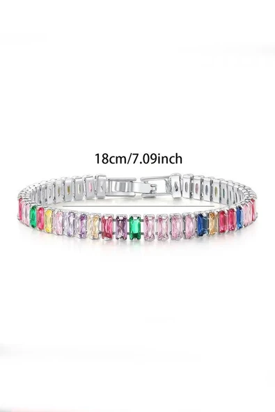 Kadın 316 L Çelik Vip Seri Antialerjik Baget Zirkon Taşlı Su Yolu Bileklik  Ölçüleri 17cm + 3 cm uzatma 7 MM Taş Boyutu ürün görseli 1