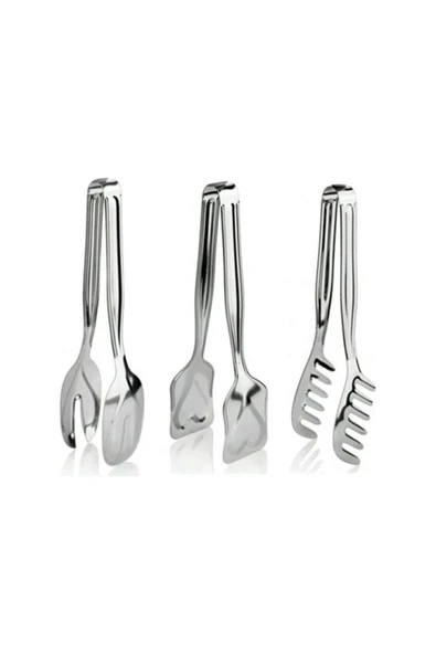AKPA HOME Çelik 3lü Pasta-Makarna-Salata Maşa Seti ürün görseli 1
