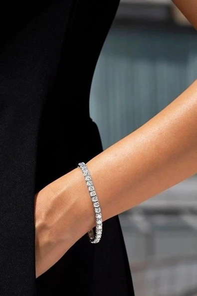 Kadın 316 L Çelik Vip Seri Antialerjik Baget Zirkon Taşlı Su Yolu Bileklik  Ölçüleri 17cm + 3 cm uzatma 5MM Taş Boyutu ürün görseli 1