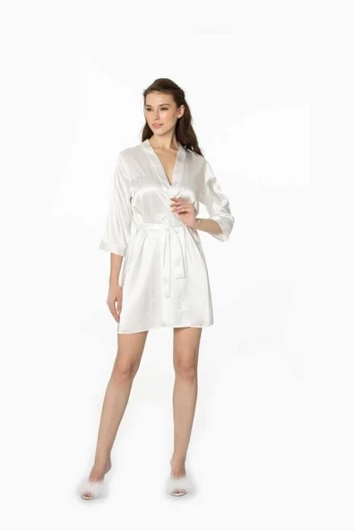 Pierre Cardin Ekru Saten Kısa Tek Sabahlık 1010 ürün görseli 1