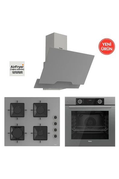 Ferre Fryart Hava Fritözü Fonksiyonlu Gri 3'lü Ankastre Set ( Xe63cpr-SS208-D065 ) ürün görseli 1