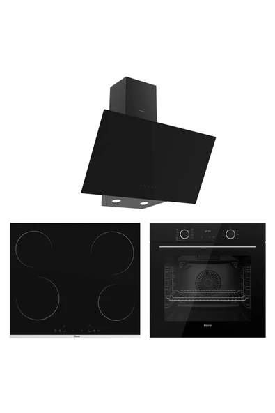 Ferre Fryart Smart Plus Siyah Vitroseramik Elektrikli 3'lü Ankastre Set ( XE63CS-MS261-D077 ) ürün görseli 1