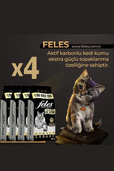 FELES TOZSUZ KEDİ KUMU 10 LT X 4 ADET (TAMAMEN DOĞAL, AKTİF KARBONLU) ürün görseli 1