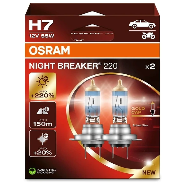 Osram H7 Night Breaker 220 12V %220 Fazla Işık (1 Takım-2 Ad.) ürün görseli 1