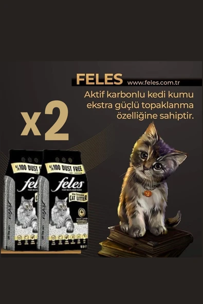 FELES TOZSUZ KEDİ KUMU 10LT X 2 (DOĞAL AKTİF KARBONLU) ürün görseli 1