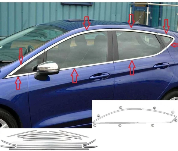 Ford Fiesta Uyumlu 2009 2017 Cam Çıtası Krom ürün görseli 1