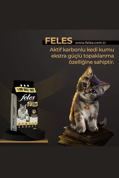 FELES TOZSUZ KEDİ KUMU 10 LT  (DOĞAL AKTİF KARBONLU) ürün görseli 1