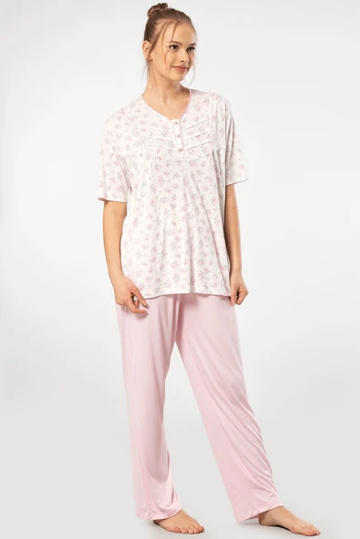 Türen Empirme Patli Battal Kisa Kollu Pijama Takimi 3369/Pembe ürün görseli 1