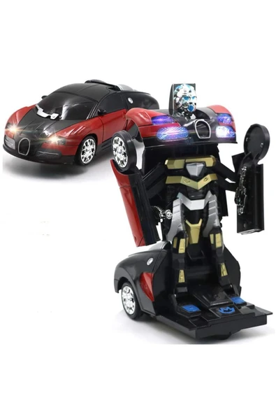 Robota Dönüşebilen Bugatti Araba Işıklı Sesli Müzikli Kendi Kendine Gezen Pilli Oyuncak 20 Cm. ürün görseli 1