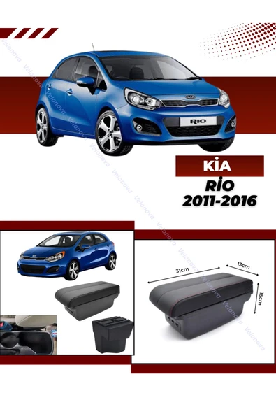 Velonova Kia Rio 2011-2016 Sürgülü Kolçak Kol Dayama 2 Adet USB Lİ Araca Özel Delmesiz Vidasız Montaj ürün görseli 1