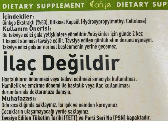 Afye Ginkgo  (60 kapsül) - Resim 3