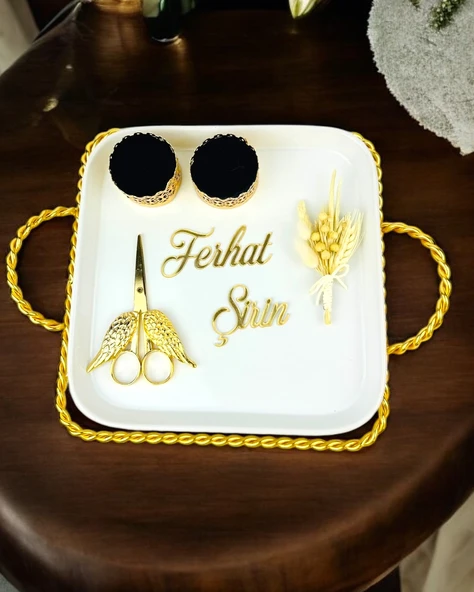 Forever Kare Porselen Söz Nişan Tepsisi  Beyaz ürün görseli 1