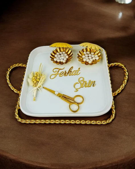 Forever Kare Porselen Söz Nişan Tepsisi  gold ürün görseli 1