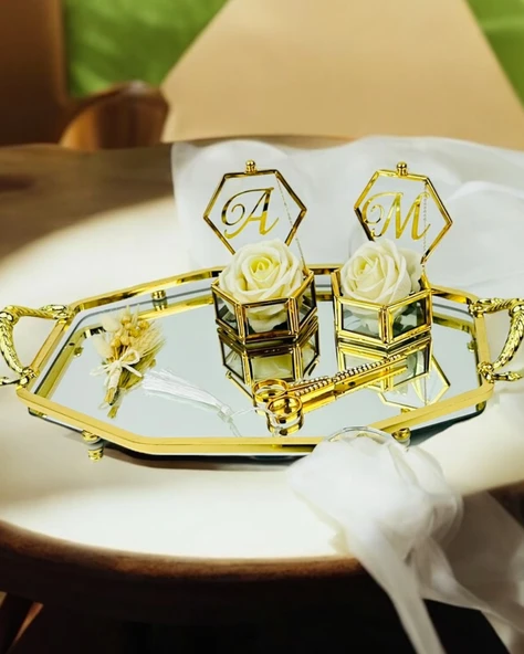 Infinity Gold Şık Söz Nişan Yüzük Tepsisi  krem ürün görseli 1
